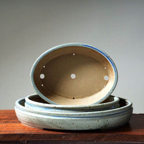 Arakawa Stony Blue 12" and 15" Oval Bonsai Pot - Bonsaify